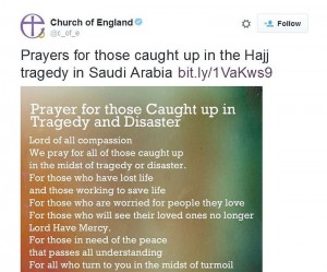 Gereja Inggris ikut berdoa untuk korban tragedi Mina (Foto: Twitter)