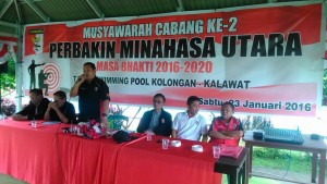 Suasana pelaksanaan Musyawarah Kabupaten (Muskab) untuk memilih Ketua Umum dan Tim Formatur periode 2016 – 2020 di Talise Swimming Pool, Kolongan – Kalawat, Sabtu 23 Januari 2016.