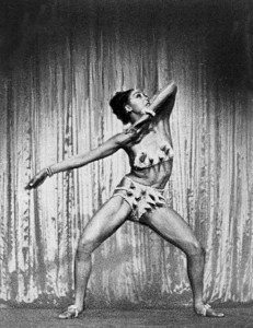 Performer Josephine Baker strikes a pose during her Ziegfeld Follies performance of