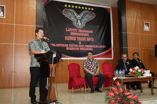 Wagub Drs Steven OE Kandouw saat menyampaikan sambutan pada pengukuhan kepengurusan Ormas Adat Loyot Maesaan Minahasa, Kais (31/01/2019)