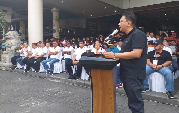 Sekprov Edwin Silangen SE MS saat memberikan sambutan, Jumat (21/06/2019) pagi.