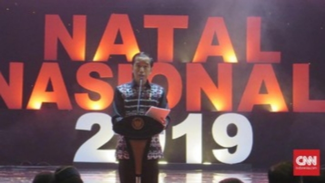 Presiden RI Joko Widodo saat menyampaikan sambutan di Perayaan Natal Nasional 2019, Jumat (27/12/2019)