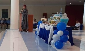 Bupati Vonnie Panambunan saat memberikan sambutan dalam ibadah syukur 4 Tahun kepemimpinannya dengan wakil Bupati Joppi Lengkong.