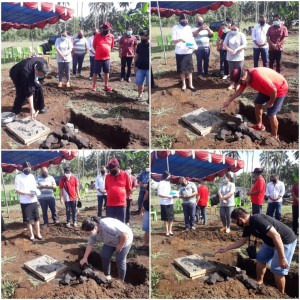 Peletakan batu lanjutan pembangunan gedung rumah ibadah GMIM RUT Suwaan Oleh Ketua Sinode, Pendeta Hein Arina, Gubernur Olly Dondokambey, Ketua PKK Ny. Rita Tamuntuan dan Ketua Panitia pembangunan yang juga Ketua DPRD Minut Pnt. Denny Lolong