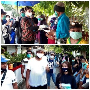 Shintia Gelly Rumumpe dan Daniel Matthew Rumumpe saat disambut warga di Kepulauan Talise saat berbagi kasih.