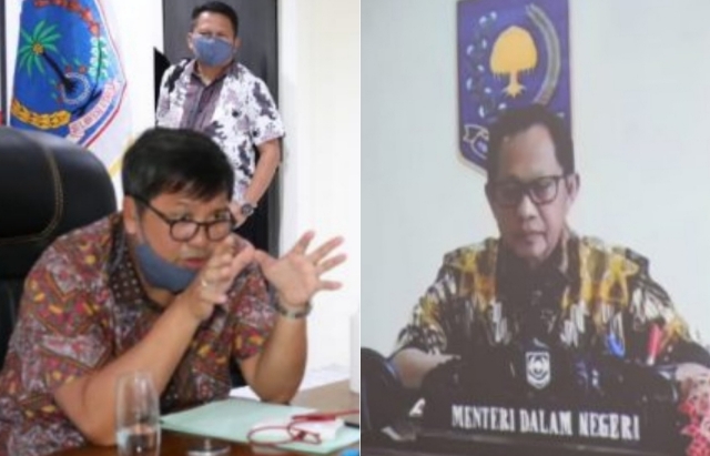 Wakil Gubernur Sulut Drs Steven OE Kandouw saat mengikuti Video Conference bersama Mendagri Tito Karnavian, Jumat (29/05/2020)
