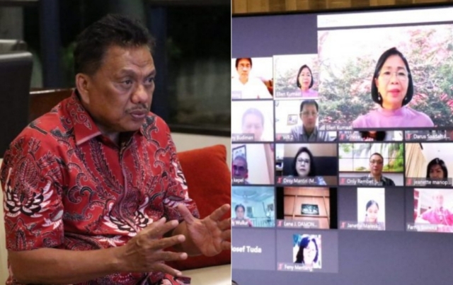 Gubernur Olly Dondokambey SE saat virtual meeting dengan Unsrat Manado