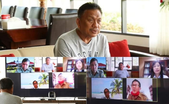 Gubernur Olly Dondokambey SE saat berbicara dalam Video Conference terkait Kelapa Sulut, Senin (22/06/2020)
