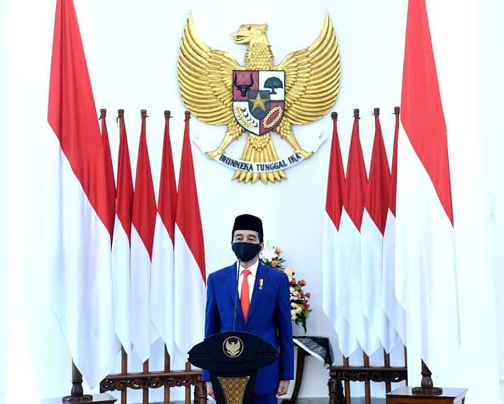 Presiden RI Joko Widodo saat memimpin Upacara Peringatan Hari Lahir Pancasila dari Istana Negara, Senin (01/06/2020)