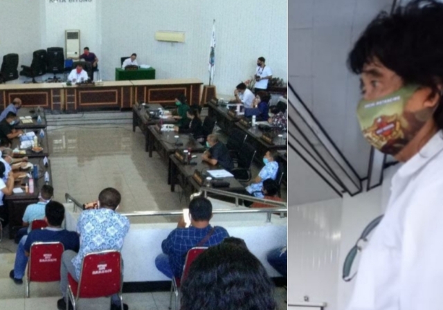 Lawyer dan Konsultan Hukum SHS, Johannes Budiman SH saat mengikuti jalannya RDP DPRD Kota Bitung, Rabu (15/07/2020)