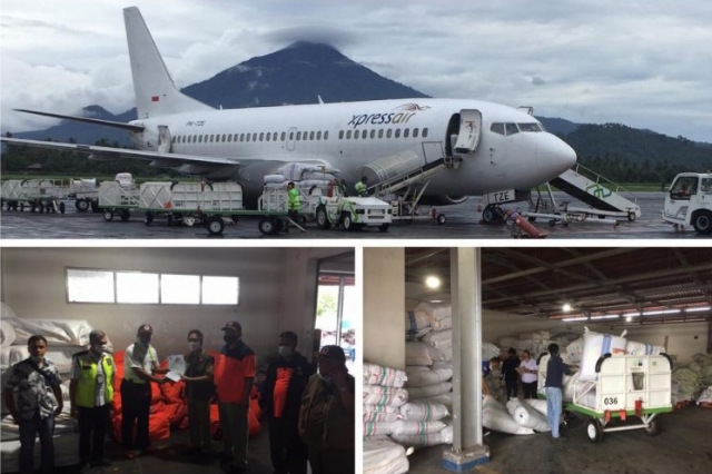 Gunakan Pesawat Carteran, bantuan bagi korban bencana alam di Bolsel dan Bolmong tiba di Bandara Sam Ratulangi Manado, Senin (03/08/2020)