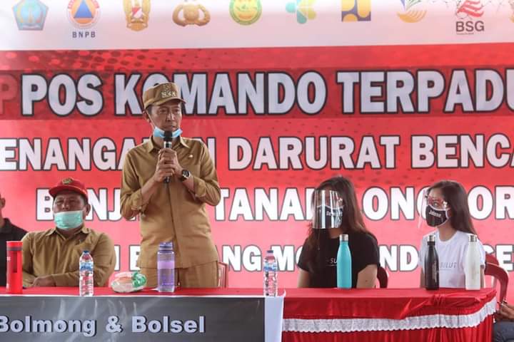 Bupati Bolsel menyampaikan terimakasih atas bantuan bagi korban bencana
