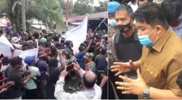 Kaban Kesbangpol Daerah Provinsi Evans Steven Liow S.Sos didampingi aparat kepolisian memberikan penjelasan dengan baik, sehingga diterima mahasiswa Papua, Senin (21/09/2020)
