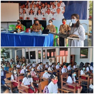 Tenaga Ahli Bupati Minut, Bernadeth Longdong, S.Pd M.Pd tampak melepas siswa-siswi mengikuti kegiatan persiapan KSN bertempat di Aula Kantor Dinas Pendidikan, Selasa 16 Maret.