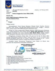 Surat usulan PAW DPP NasDem.