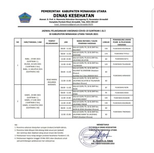 Jadwal Vaksinasi Tenaga Kependidikan di Kabupaten Minahasa Utara.