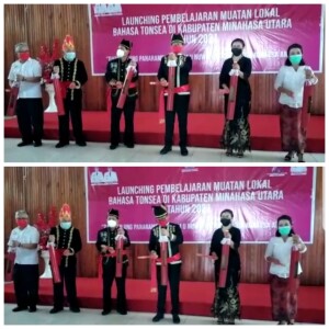 pukul tengkoren oleh Bupati Joune Ganda bersama ketua Paimpulan Ne Tonsea Ramoy Luntungan, Kadis Pendidikan Olfy Kalengkongan dan Tenaga