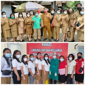 Guru dan pegawai SMP Negeri I Dimembe usai mengikuti program Vaksinasi.