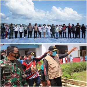Rombongan Forkopimda Sulut disambut Forkopimda Minut meninjau Vaksinasi di Kepulauan.