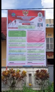 Baliho APBDes 2021 terpampang di depan kantor Desa Mapanget.
