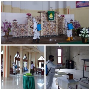 Giat Penyemprotan Disinfektan di sejumlah fasilitas rumah Ibadah.