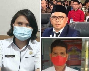 Ketua Fraksi Demokrat Stendy Rondonuwu, Kadis Sosial-PMD Alpret Pusungulaa dan Kaban Keuangan Carla Sigarlaki.