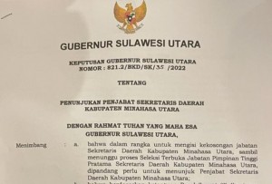 SK Gubernur tentang Penunjukan Sekda Minut.